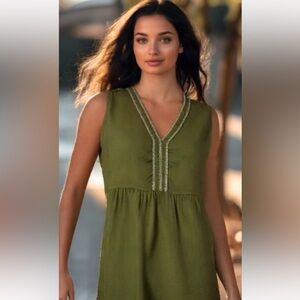 Terzo Millennio Linen Blend Dress V-Neck Sleeveless Made Italy Green Size XL